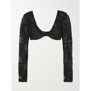 Leslie Amon Luna Cropped Stretch-Lace Top - S